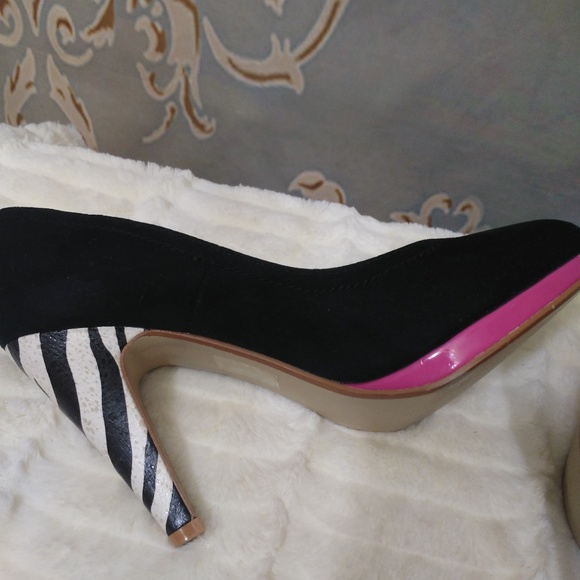 Y2K Chelsea Girl Zebra Print Heels Black Faux Suede Pink size 8 Emo Mcbling - Picture 7 of 8